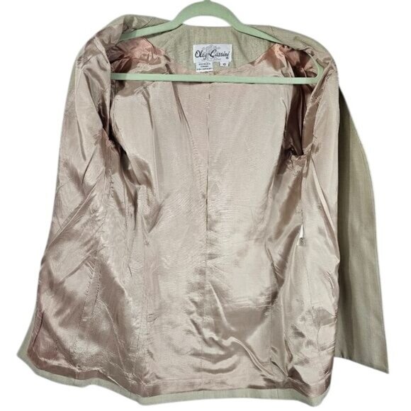 VTG 80s Oleg Cassini Taupe Cream Collarless Blazer 10 Neutral One Button Office - Picture 10 of 11